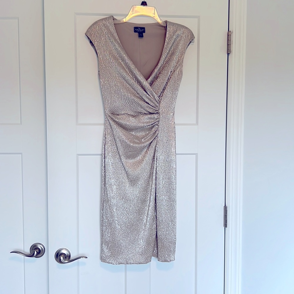 Sparkling champagne gold faux wrap dress